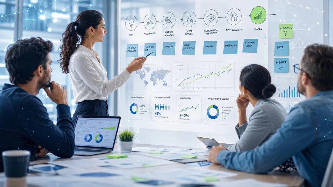 Team al lavoro sulla validazione e sulla strategia di un nuovo progetto di business