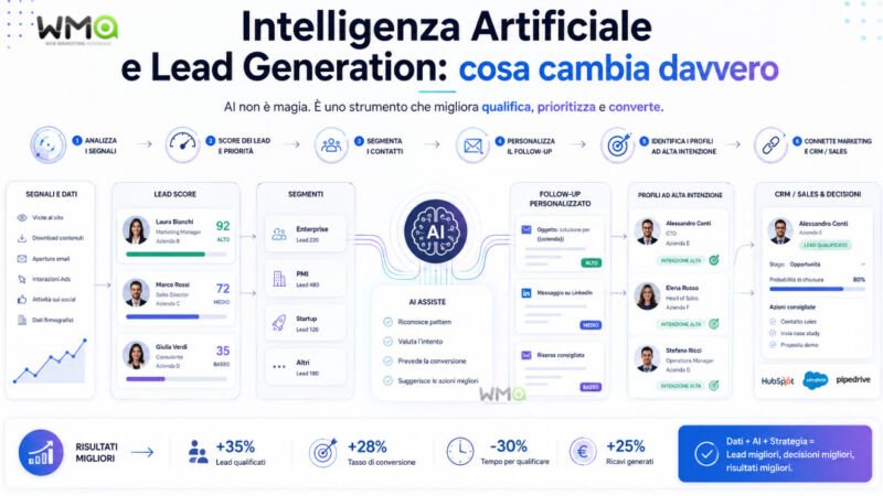 Lead Generation: cos’è, come funziona e come generare clienti 6 AI-powered lead generation workflow infographic