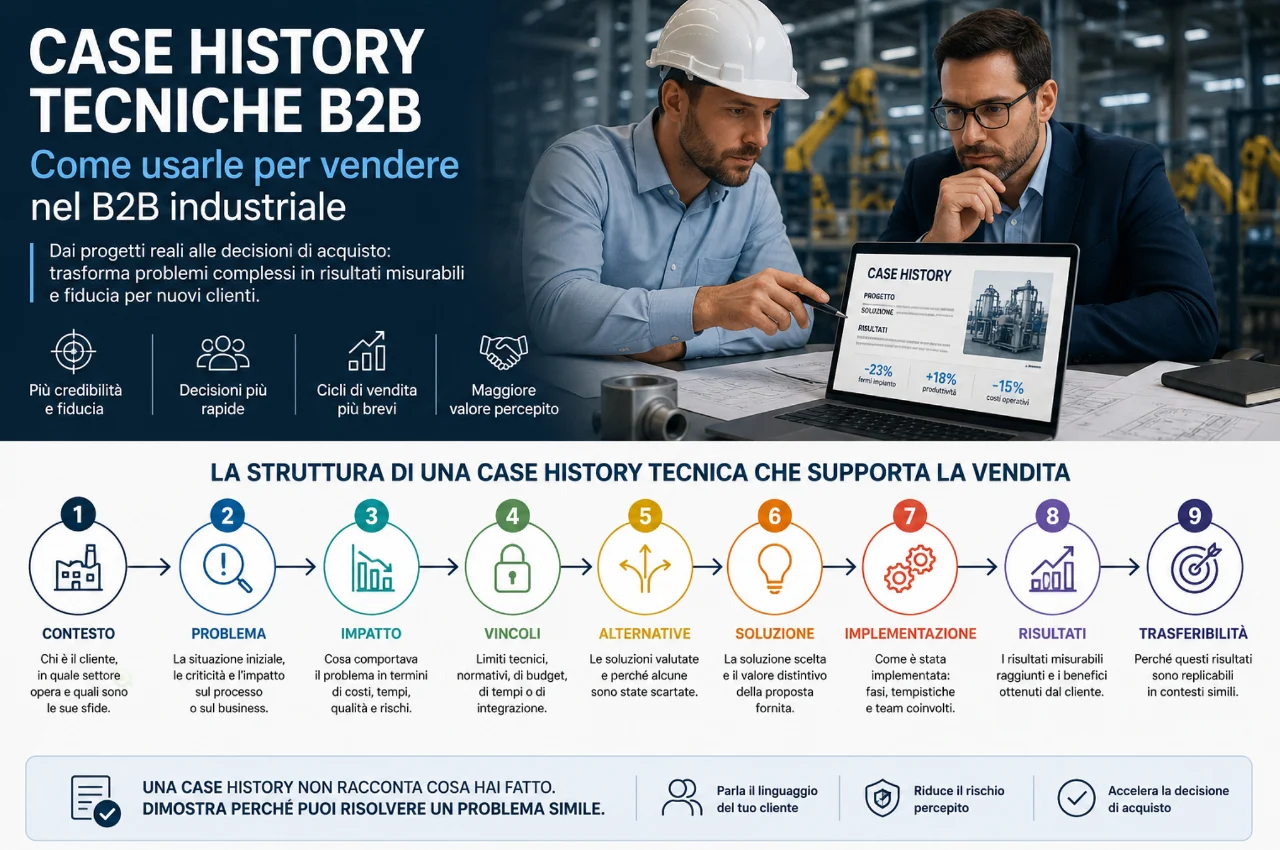 Come usare le case history tecniche per vendere nel B2B industriale 4 Infogrfica Case history tecniche B2B