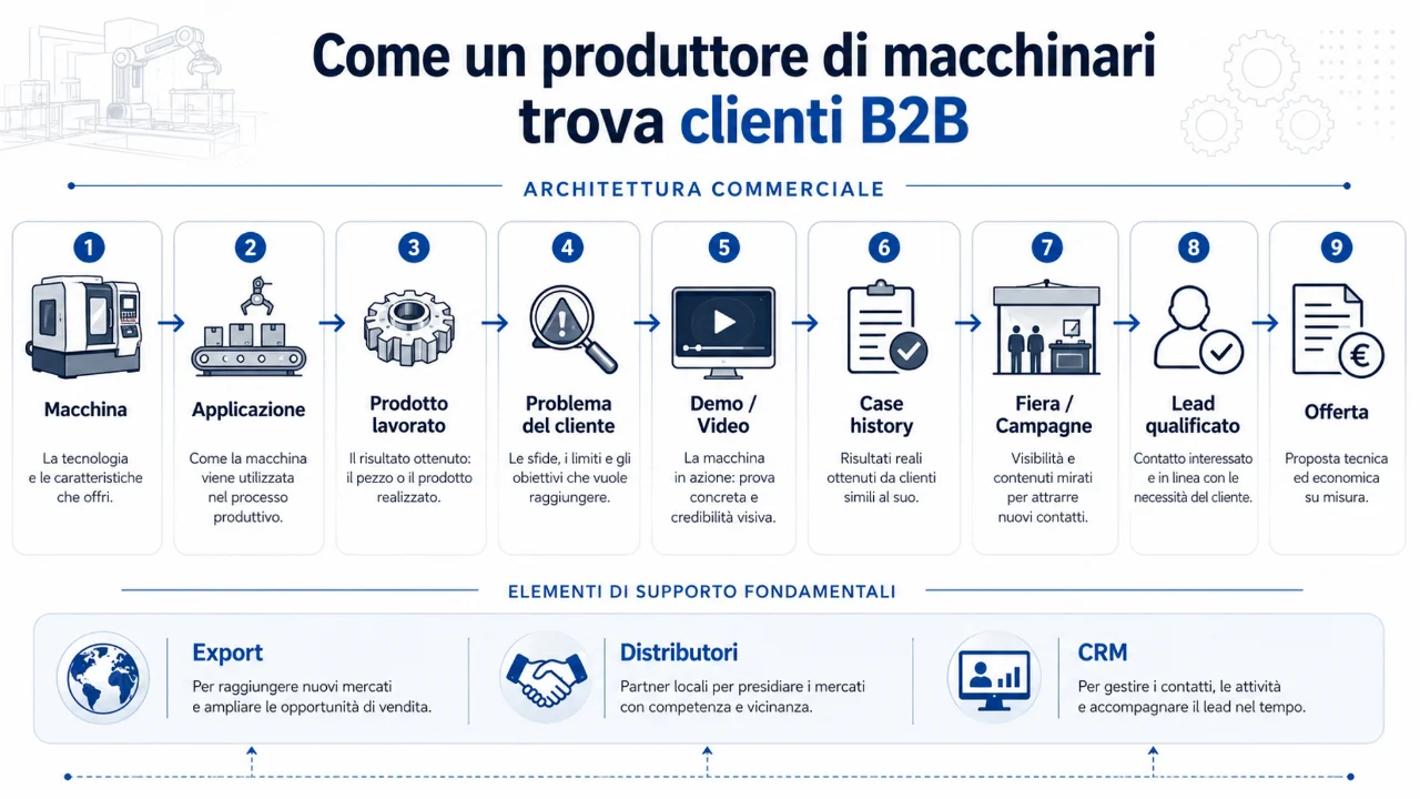 Come trovare clienti per un produttore di macchinari industriali: marketing e lead generation B2B 2 Processo commerciale per trovare clienti B2B nel settore dei macchinari industriali