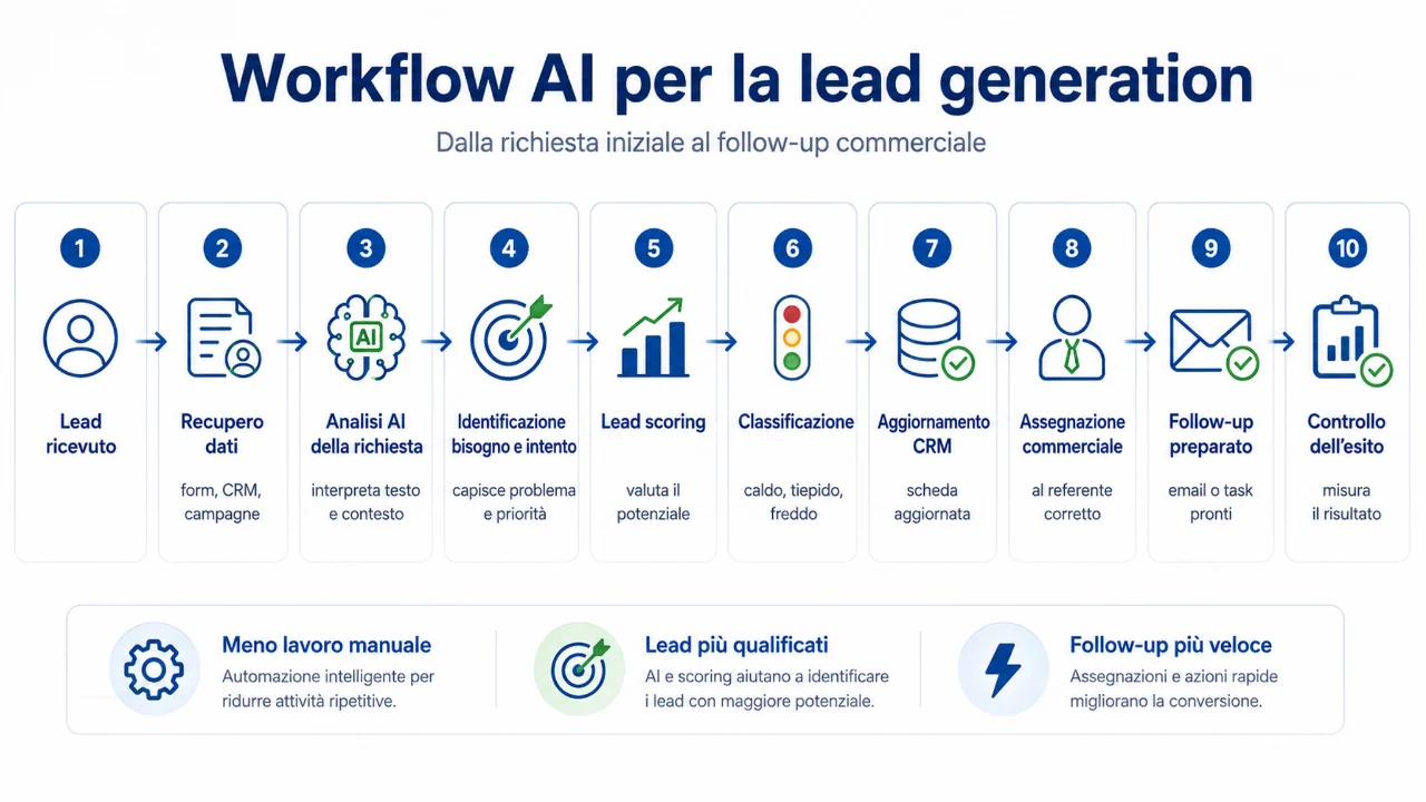 Workflow AI: cosa sono, come funzionano ed esempi per le aziende 3 Workflow AI per la lead generation dalla ricezione del lead al follow-up commerciale