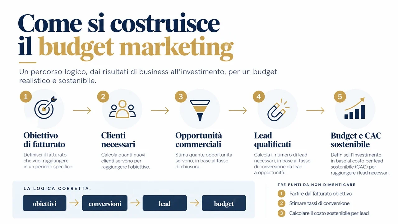 Come costruire il budget marketing partendo da fatturato, clienti, lead e CAC
