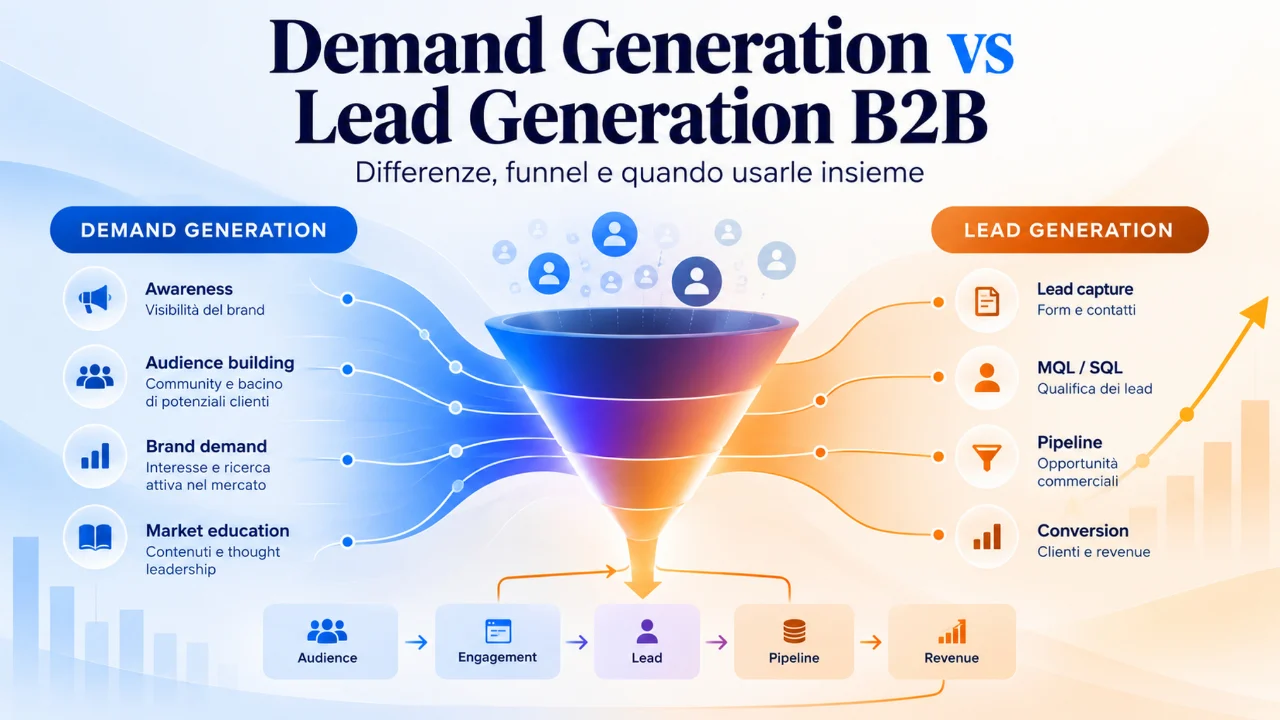 Demand Generation vs Lead Generation B2B Demand Generation vs Lead Generation B2B: differenze, funnel e quando usarle insieme
