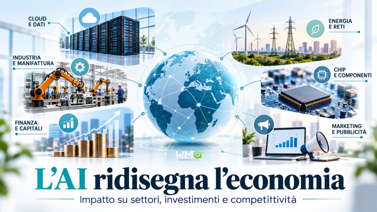 L’AI ridisegna l’economia: impatto sui settori aziendali L’intelligenza artificiale sta ridisegnando l’economia: chi guadagna, chi rischia e quali settori cambieranno entro il 2030